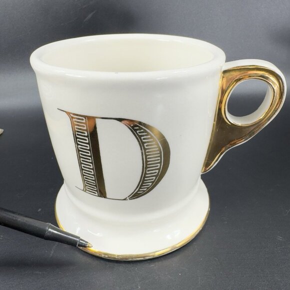 Anthropologie Gold Trim MONOGRAM 14oz Coffee Mug Cup Letter Initial D W Sticker - Picture 7 of 11